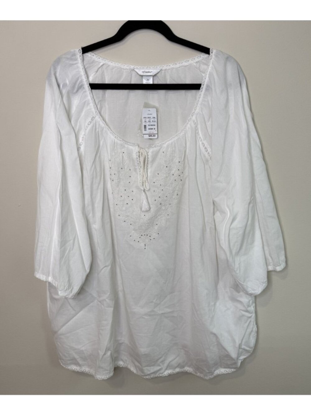 Deadstock Vintage 90s White cotton Shirt Eyelet Milk Maid Peasant